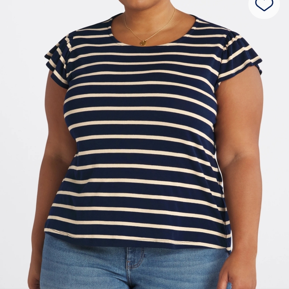 Striped top 1x Melaira flutter sleeve